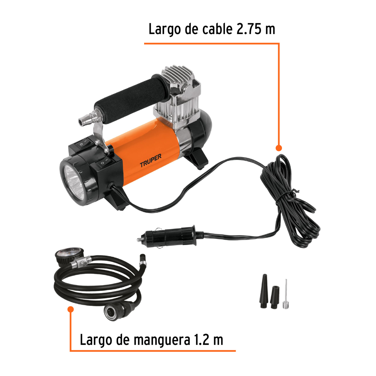 COMP-12+FC2 Compresor de aire 12 V portátil, para auto, incluye maletín - Imagen 1