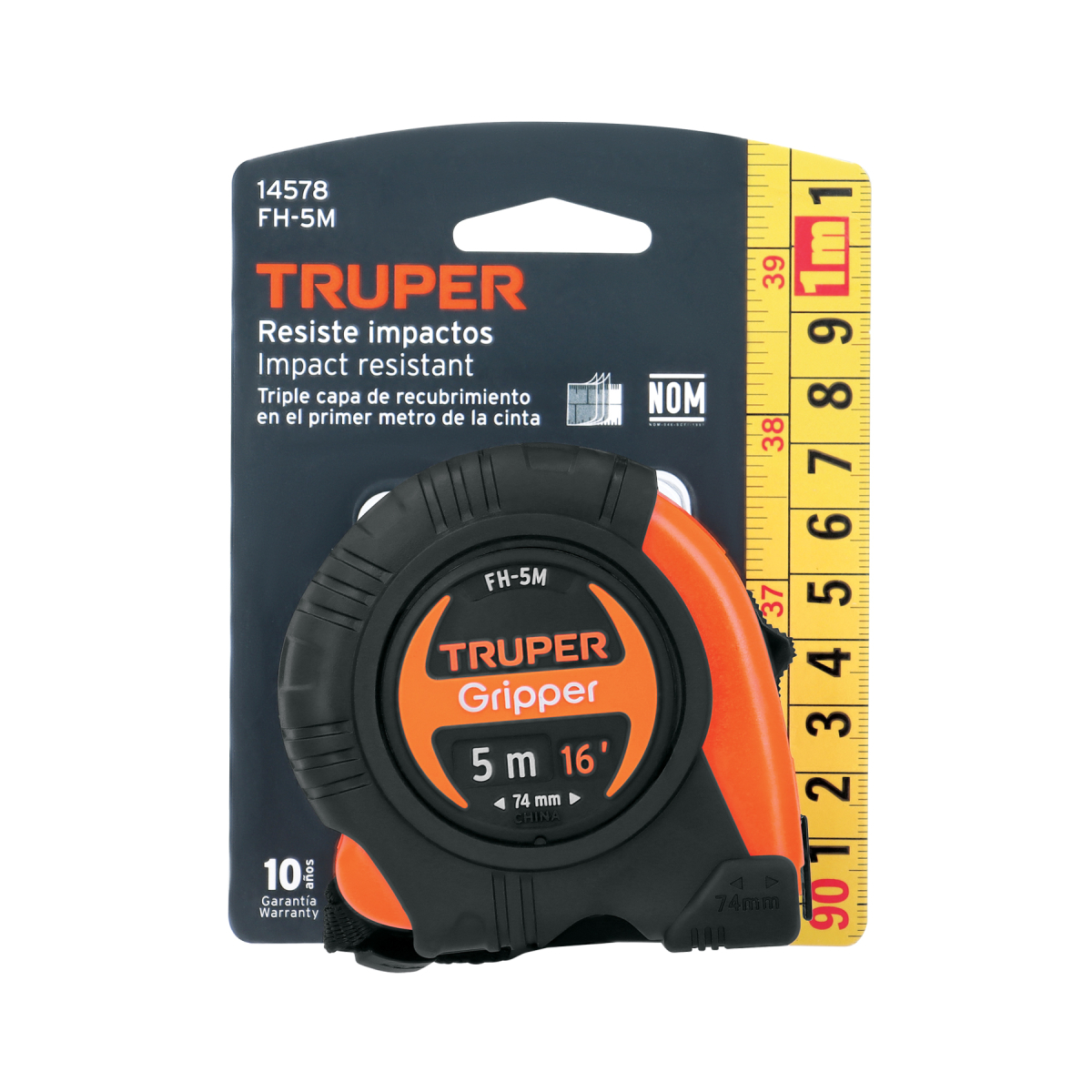 FH-5M+E1 Wincha Gripper contra impactos 5 m cinta 19 mm - Imagen 1